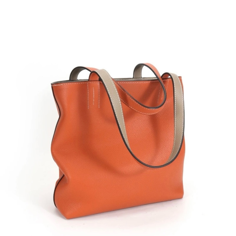 Two-Tone Orange and Tan Women's Leather Shoulder Bag